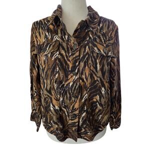 Aminal Print Plus Size 1X 100% Linen Jacket Lightweight Multicolor Collared Fun